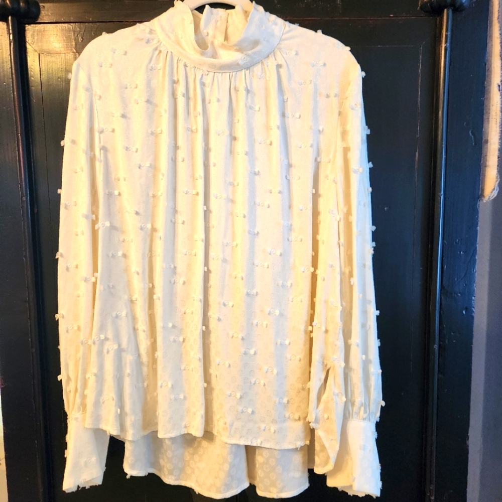 Rachel Comey Women’s Blouse Off White, Lashes Crepe Rite Top Patterned SZ 12 EUC